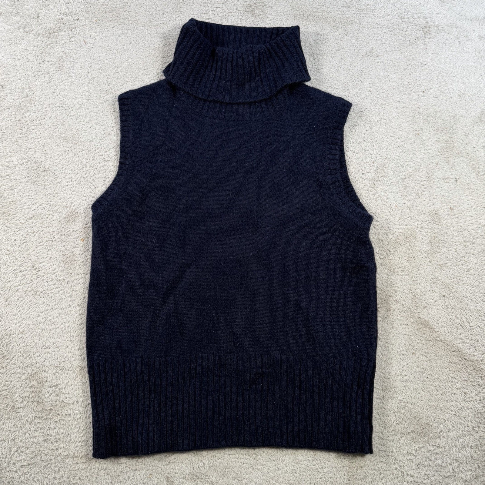 Veronica Beard Sweater Vest Womens Small Navy 100% Cashmere Turtleneck Tank